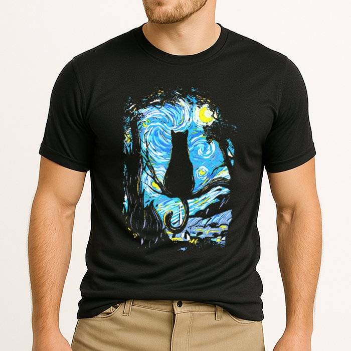 Starry Night Cat Van Gogh Cat Cooling Performance Crew T-Shirt
