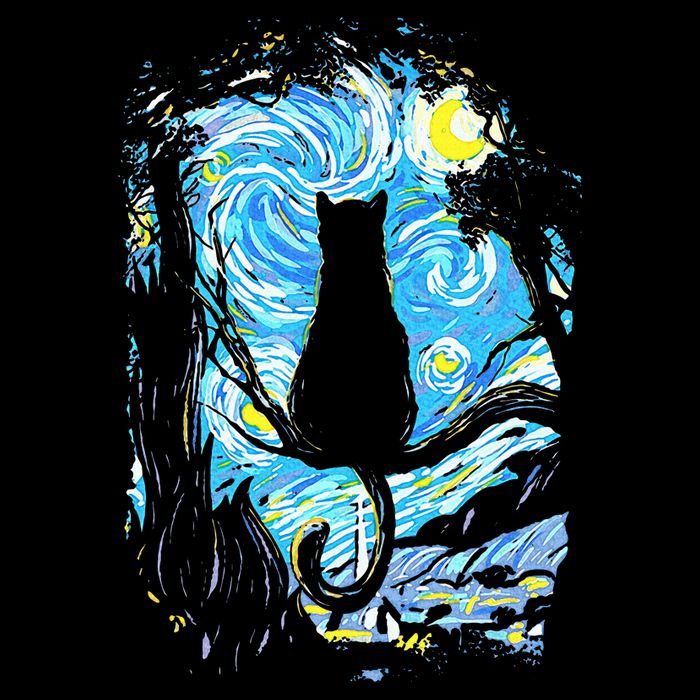 Starry Night Cat Van Gogh Cat Cooling Performance Crew T-Shirt