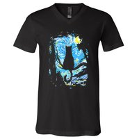 Starry Night Cat Van Gogh Cat V-Neck T-Shirt