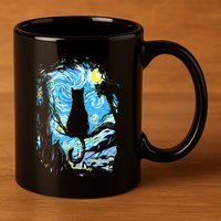Starry Night Cat Van Gogh Cat 11oz C Handle Ceramic Mug