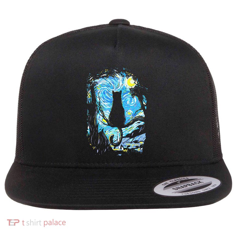 Starry Night Cat Van Gogh Cat Flatbill Hat