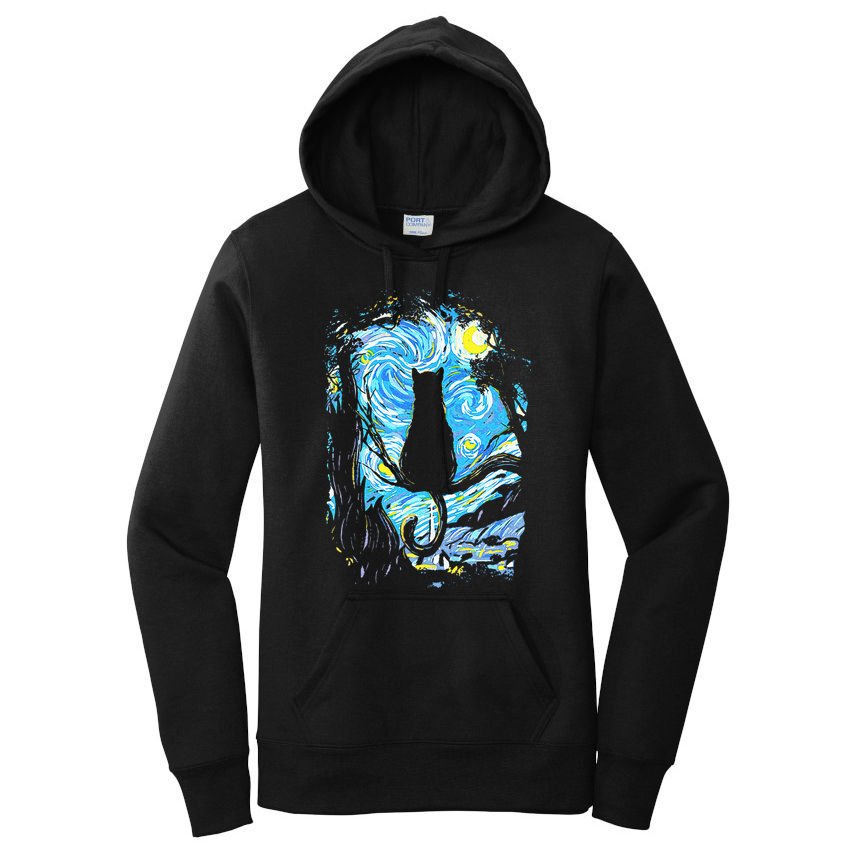 Starry Night Cat Van Gogh Cat Women's Pullover Hoodie