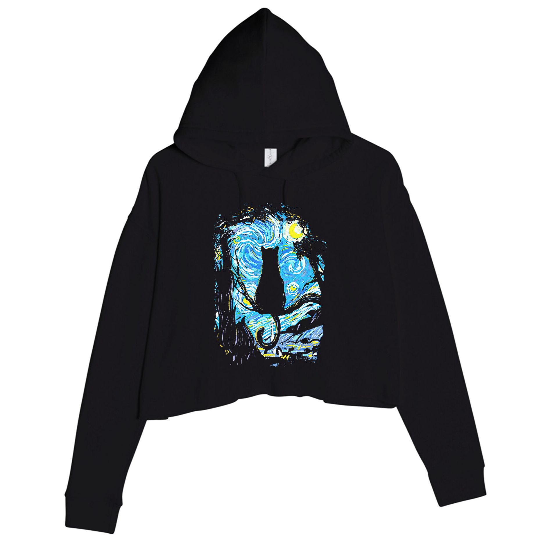 Starry Night Cat Van Gogh Cat Crop Fleece Hoodie