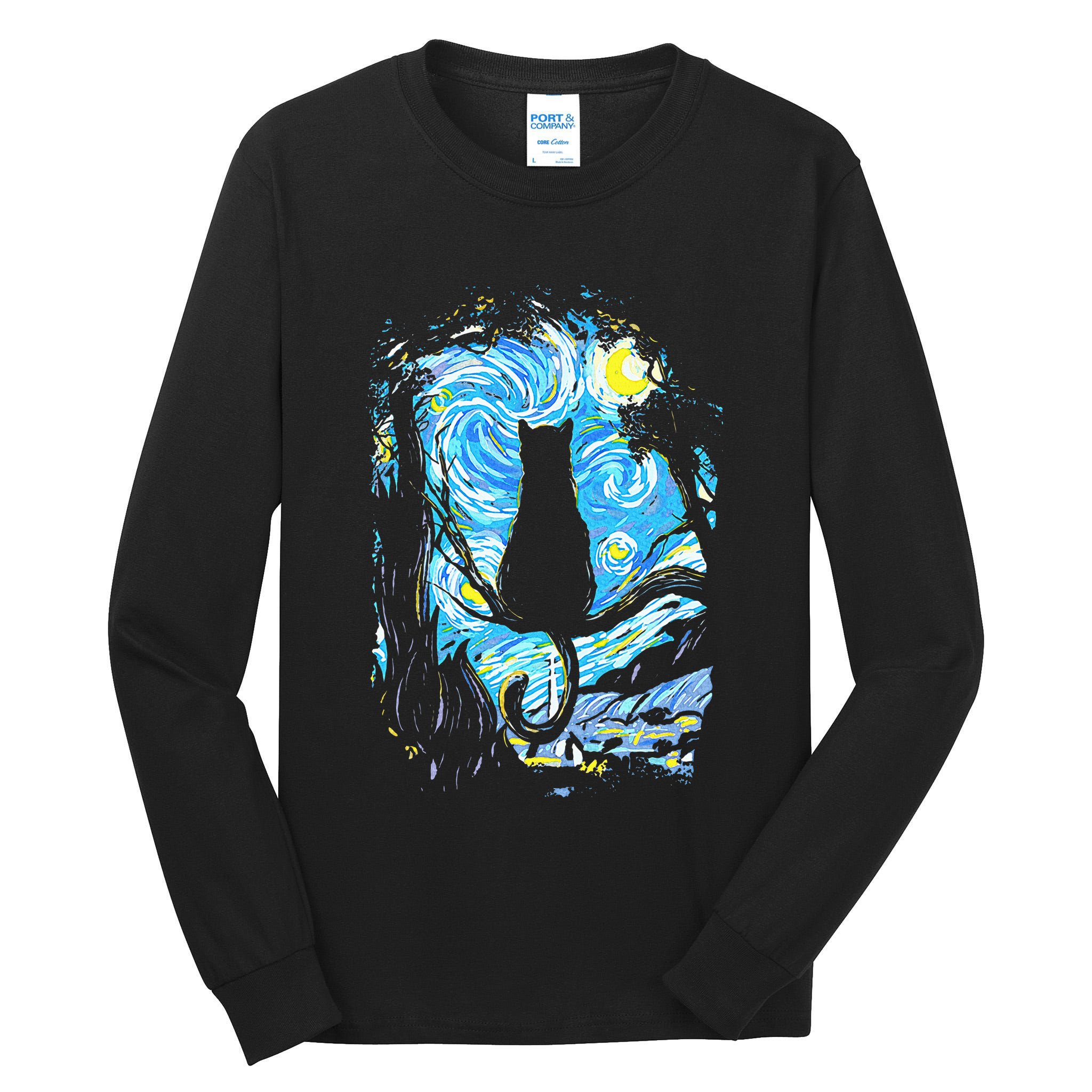 Starry Night Cat Van Gogh Cat Tall Long Sleeve T-Shirt