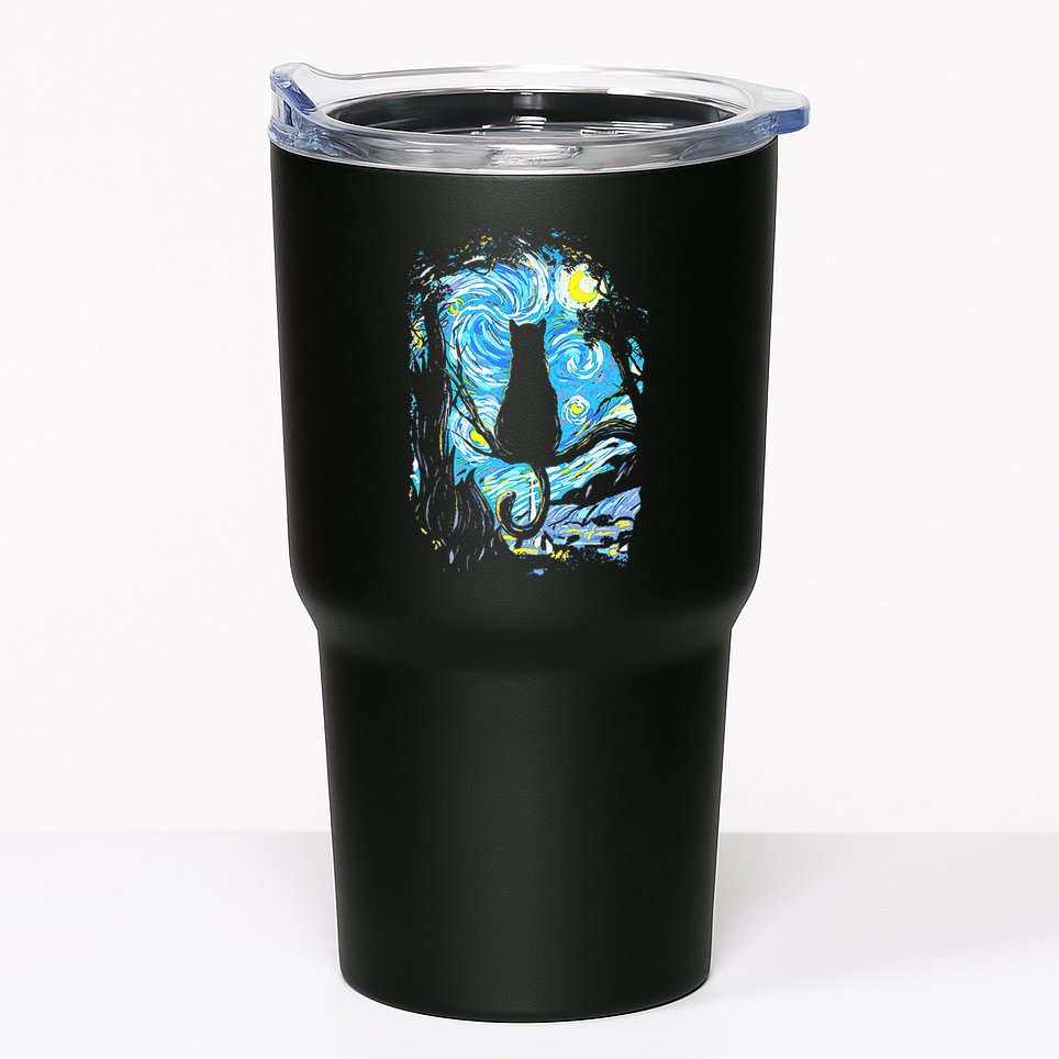 Starry Night Cat Van Gogh Cat Tumbler