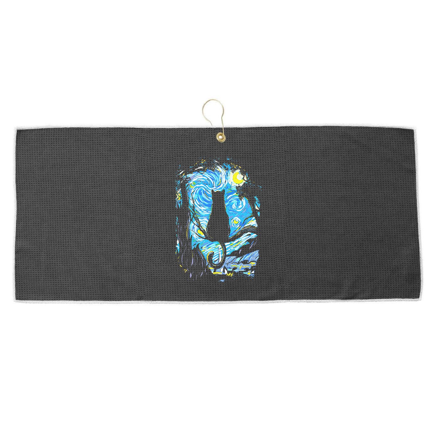 Starry Night Cat Van Gogh Cat Large Microfiber Waffle Golf Towel