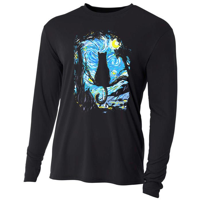 Starry Night Cat Van Gogh Cat Cooling Performance Long Sleeve Crew