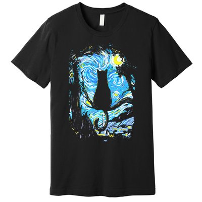 Starry Night Cat Van Gogh Cat Premium T-Shirt