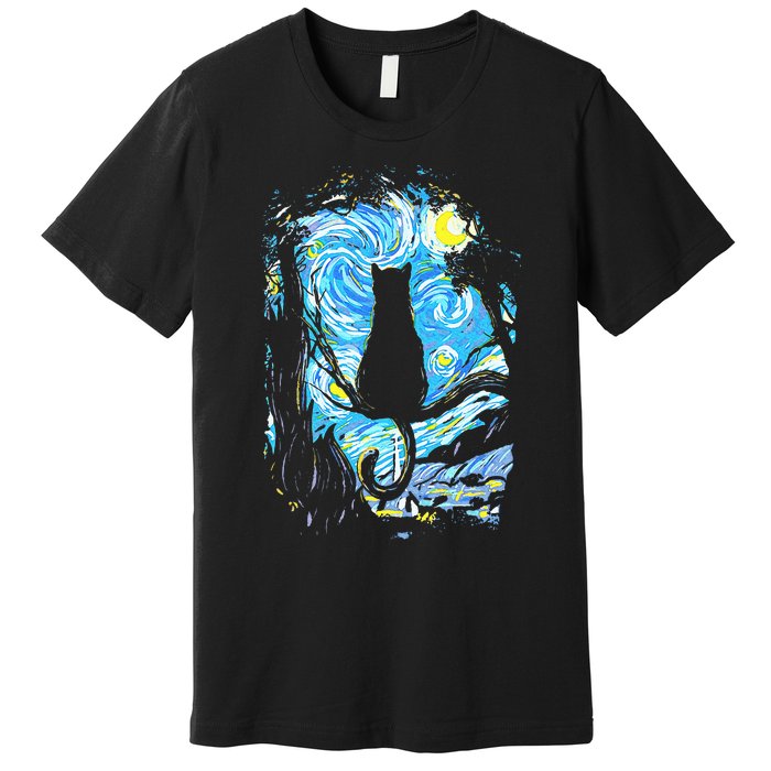 Starry Night Cat Van Gogh Cat Premium T-Shirt