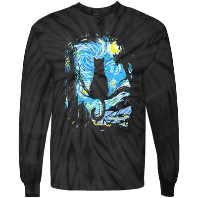 Starry Night Cat Van Gogh Cat Tie-Dye Long Sleeve Shirt