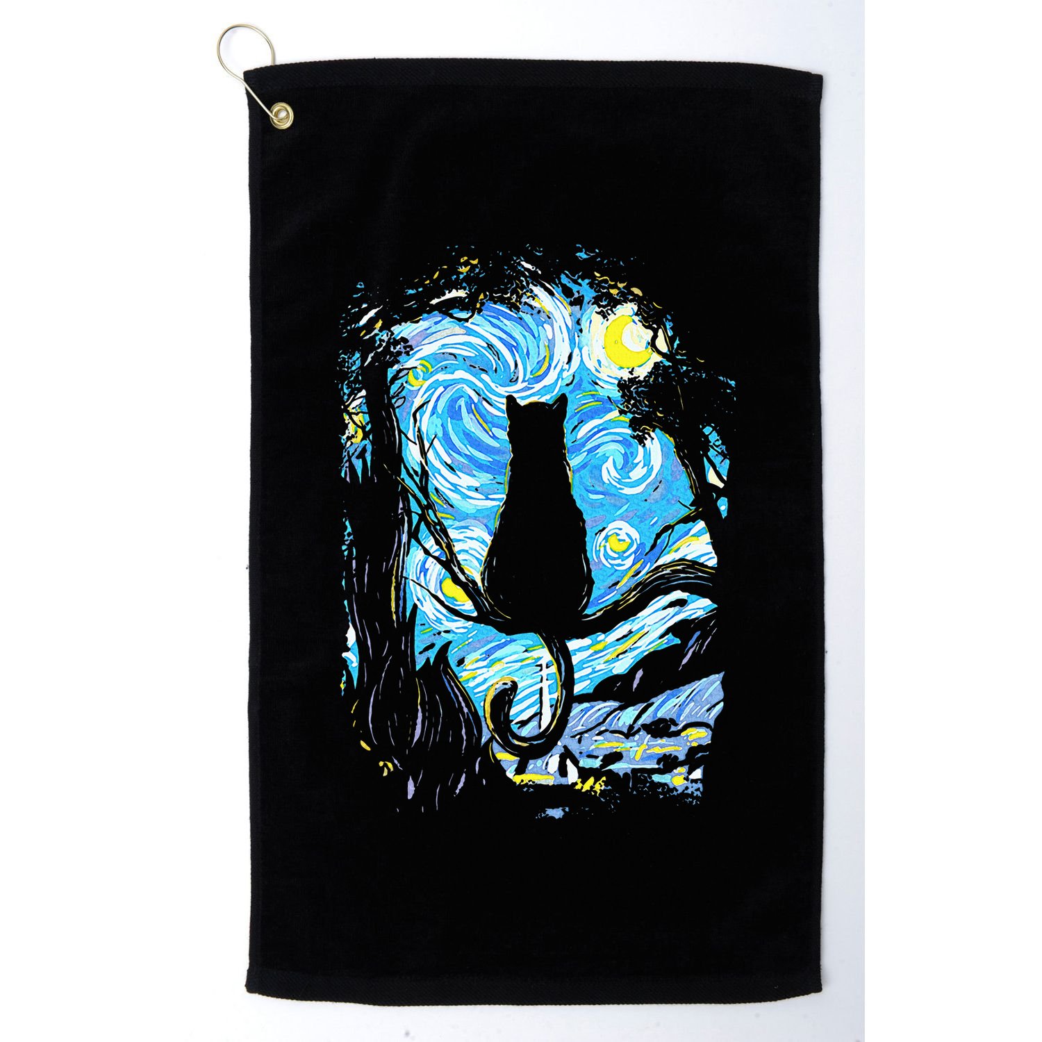 Starry Night Cat Van Gogh Cat Golf Towel
