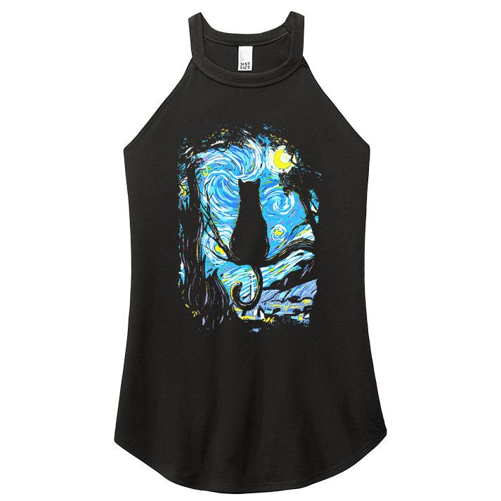 Starry Night Cat Van Gogh Cat Women's Perfect Tri Rocker Tank