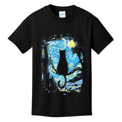 Starry Night Cat Van Gogh Cat Kids T-Shirt