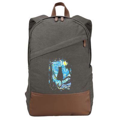 Starry Night Cat Van Gogh Cat Cotton Canvas Backpack