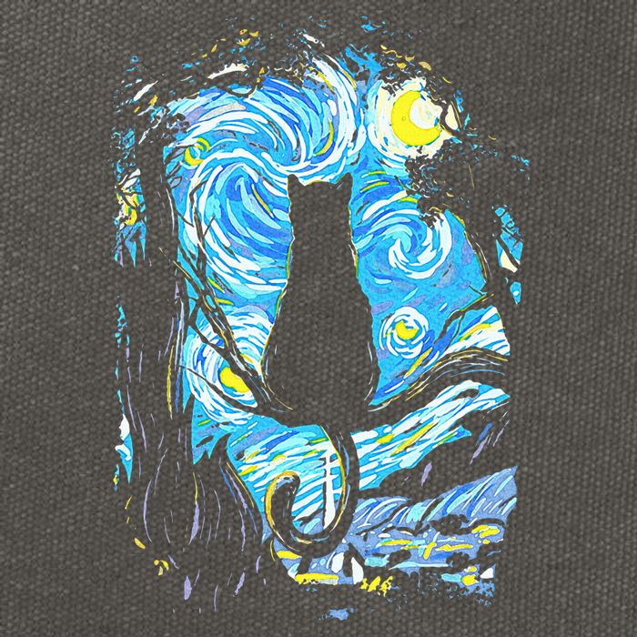 Starry Night Cat Van Gogh Cat Cotton Canvas Backpack