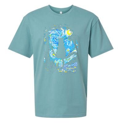 Starry Night Cat Van Gogh Cat Sueded Cloud Jersey T-Shirt