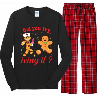 School Nurse Christmas Gingerbread Did You Try Icing It Long Sleeve Pajama Set