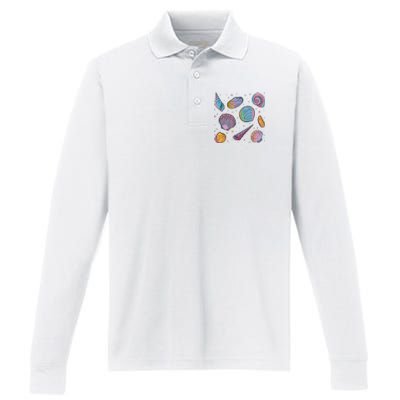 Seashells Nature Colorful Performance Long Sleeve Polo