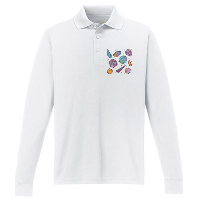 Seashells Nature Colorful Performance Long Sleeve Polo