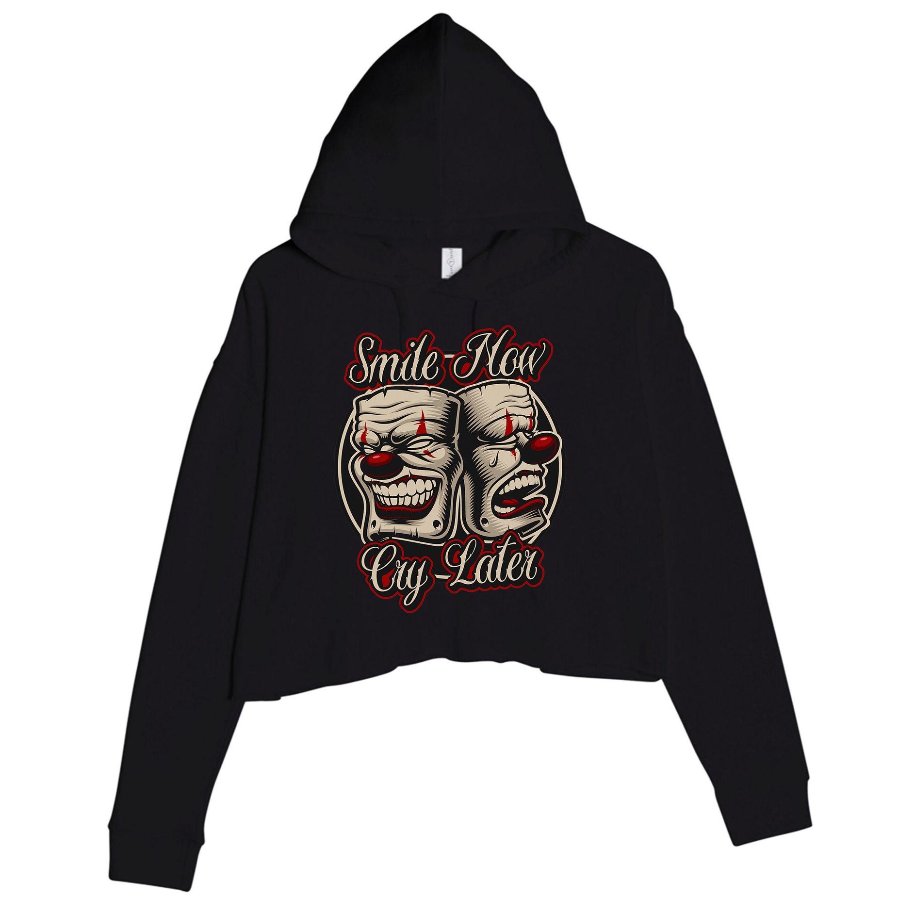 Smile Now Cry Later Drama Masks Crop Fleece Hoodie