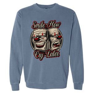 Smile Now Cry Later Drama Masks Garment-Dyed Sweatshirt