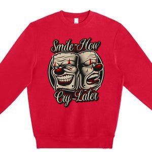 Smile Now Cry Later Drama Masks Premium Crewneck Sweatshirt