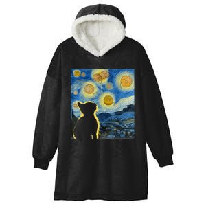 Starry Night Cat Van Gogh Sky Painting Art Funny Cat Lover Hooded Wearable Blanket