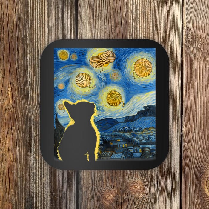 Starry Night Cat Van Gogh Sky Painting Art Funny Cat Lover Coaster