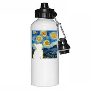 Starry Night Cat Van Gogh Sky Painting Art Funny Cat Lover Aluminum Water Bottle