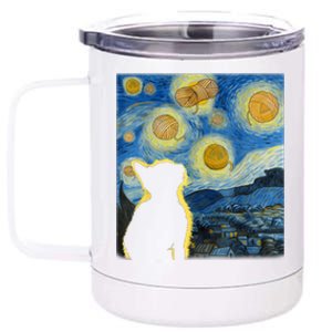 Starry Night Cat Van Gogh Sky Painting Art Funny Cat Lover 12 oz Stainless Steel Tumbler Cup