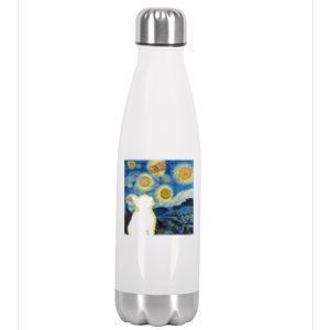 Starry Night Cat Van Gogh Sky Painting Art Funny Cat Lover Stainless Steel Insulated Water Bottle