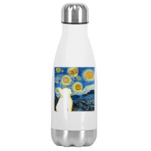 Starry Night Cat Van Gogh Sky Painting Art Funny Cat Lover Stainless Steel Insulated Water Bottle