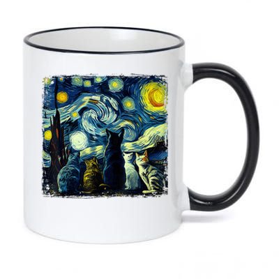 Starry Night Cat Van Gogh Sky Painting Art Funny Cat Lover 11oz Black Color Changing Mug