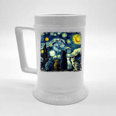 Starry Night Cat Van Gogh Sky Painting Art Funny Cat Lover Beer Stein