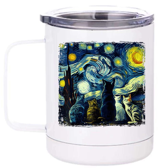 Starry Night Cat Van Gogh Sky Painting Art Funny Cat Lover 12 oz Stainless Steel Tumbler Cup