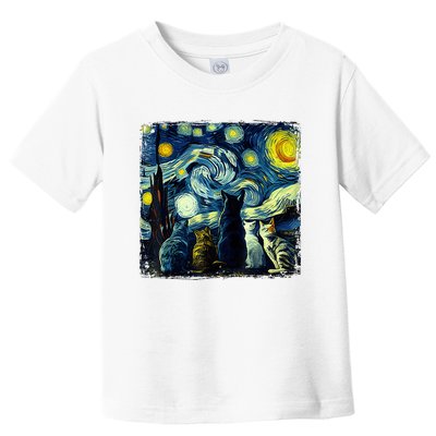 Starry Night Cat Van Gogh Sky Painting Art Funny Cat Lover Toddler T-Shirt