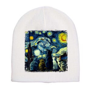 Starry Night Cat Van Gogh Sky Painting Art Funny Cat Lover Short Acrylic Beanie