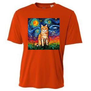 Starry Night Cat Van Gogh Cat Cat Lover Cat Mom Cat Dad Cooling Performance Crew T-Shirt