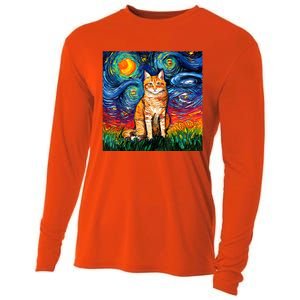 Starry Night Cat Van Gogh Cat Cat Lover Cat Mom Cat Dad Cooling Performance Long Sleeve Crew