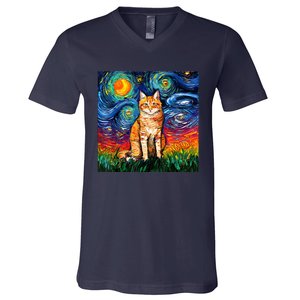 Starry Night Cat Van Gogh Cat Cat Lover Cat Mom Cat Dad V-Neck T-Shirt