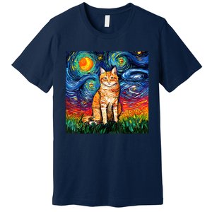 Starry Night Cat Van Gogh Cat Cat Lover Cat Mom Cat Dad Premium T-Shirt