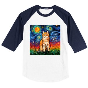 Starry Night Cat Van Gogh Cat Cat Lover Cat Mom Cat Dad Baseball Sleeve Shirt