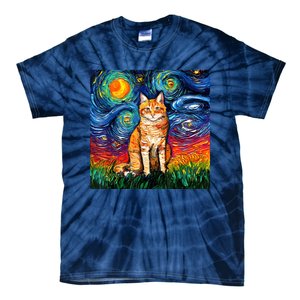 Starry Night Cat Van Gogh Cat Cat Lover Cat Mom Cat Dad Tie-Dye T-Shirt