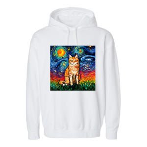 Starry Night Cat Van Gogh Cat Cat Lover Cat Mom Cat Dad Garment-Dyed Fleece Hoodie