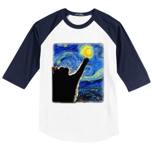 Starry Night Cat Van Gogh Cat Cat Lover Cat Mom Cat Da Baseball Sleeve Shirt