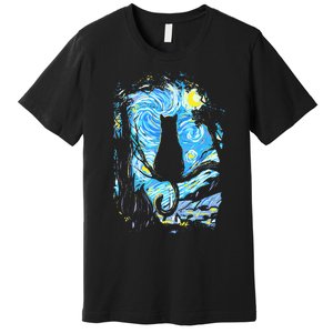 Starry Night Cat Van Gogh Cat Premium T-Shirt