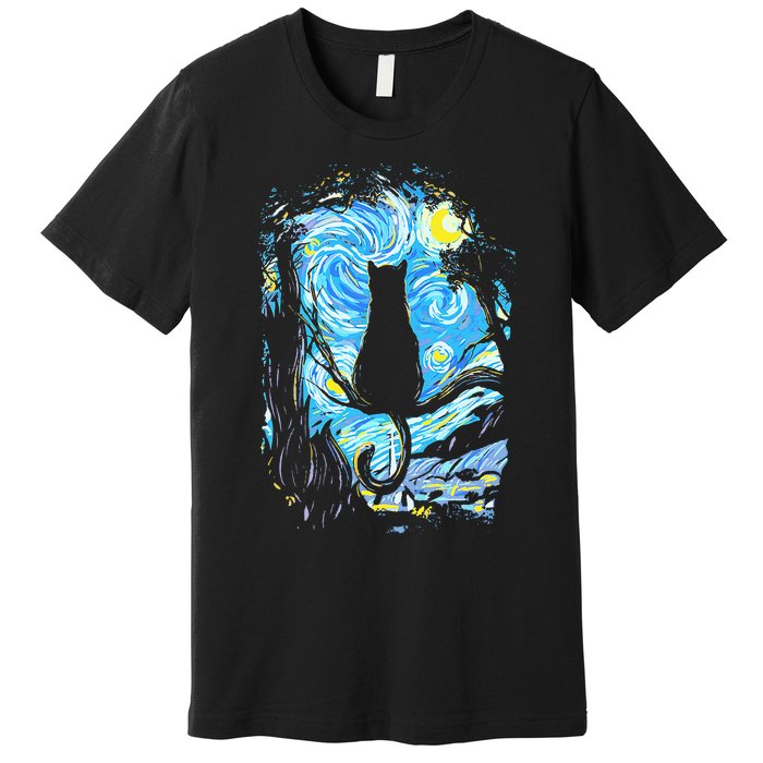 Starry Night Cat Van Gogh Cat Premium T-Shirt