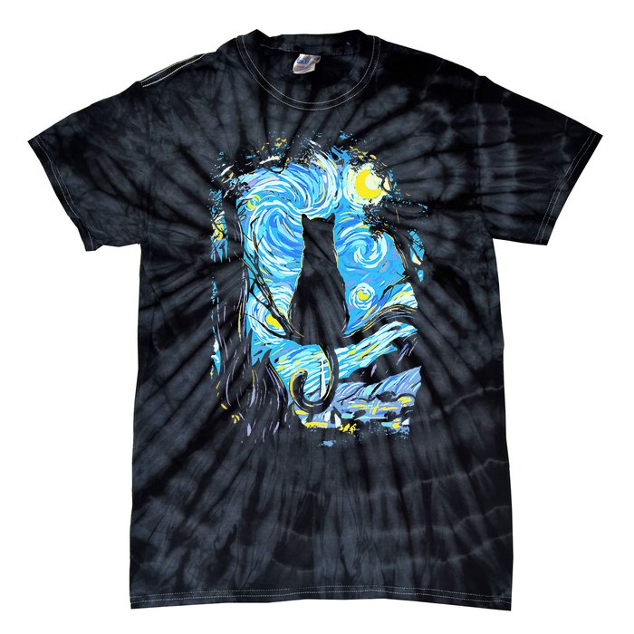 Starry Night Cat Van Gogh Cat Tie-Dye T-Shirt