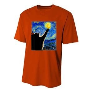 Starry Night Cat, Van Gogh Cat, Cat Lover, Cat Mom, Cat Dad Youth Performance Sprint T-Shirt