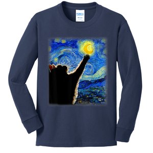 Starry Night Cat, Van Gogh Cat, Cat Lover, Cat Mom, Cat Dad Kids Long Sleeve Shirt